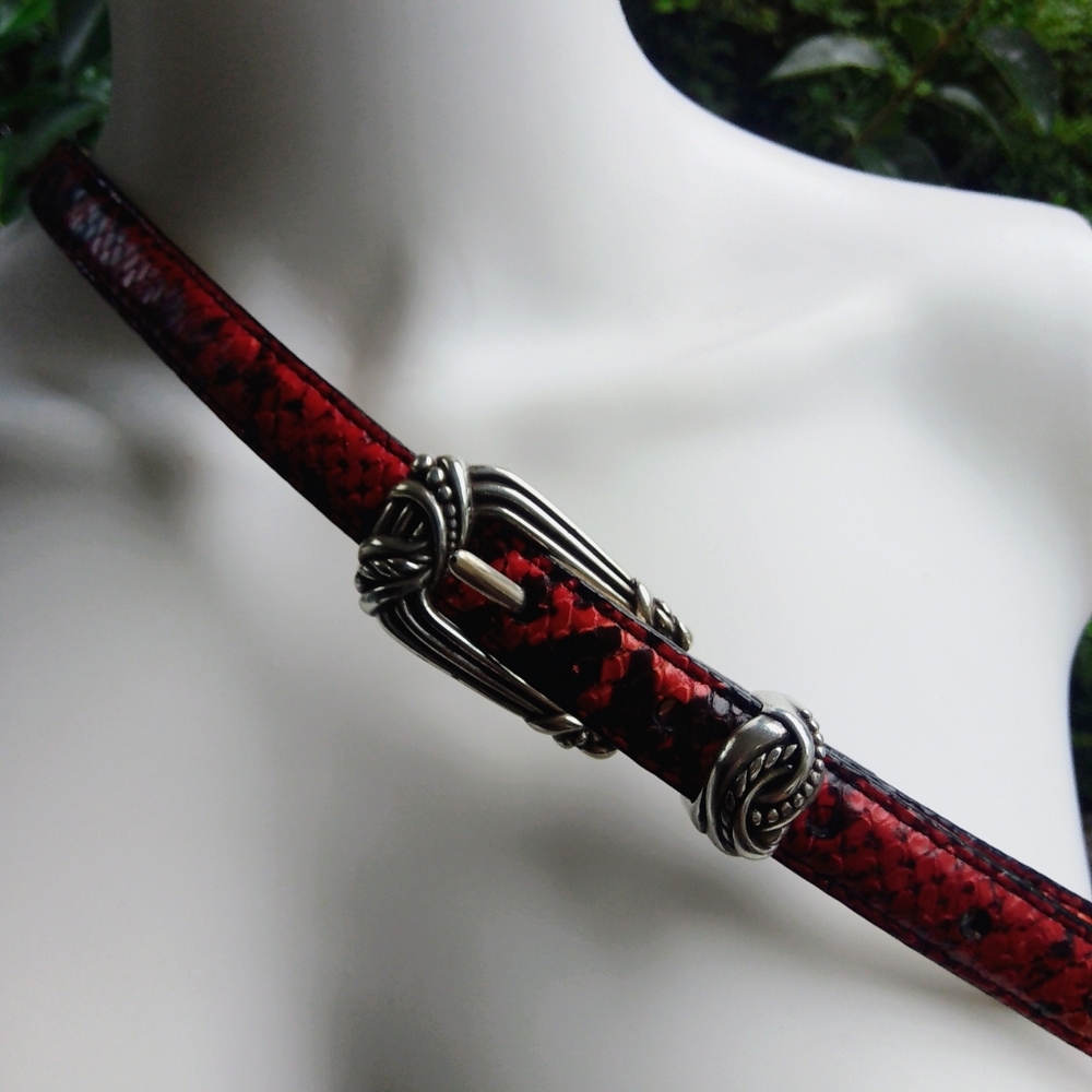 Brighton Red Leather Snakeskin Skinny Belt XL - Picture 3 of 8